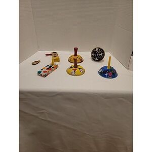 Antique Mix US Metal Toy Mfg Co Kirchhof  Tin Litho Party NYE Noise Makers Set 7